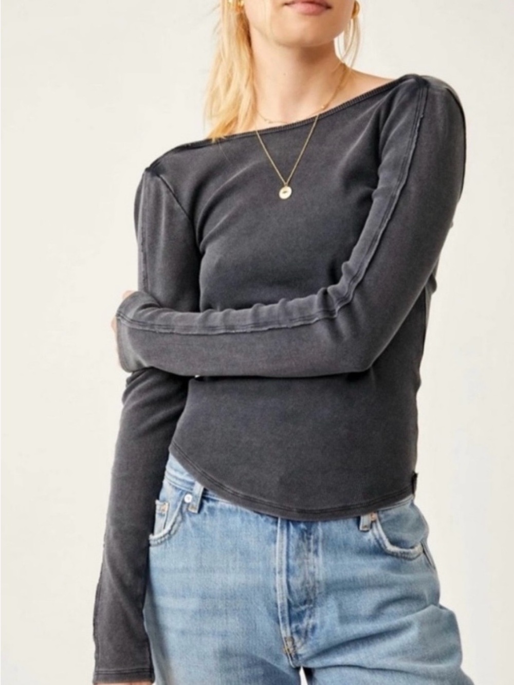 We the People Dark Grey Long-Sleeve Crewneck Top